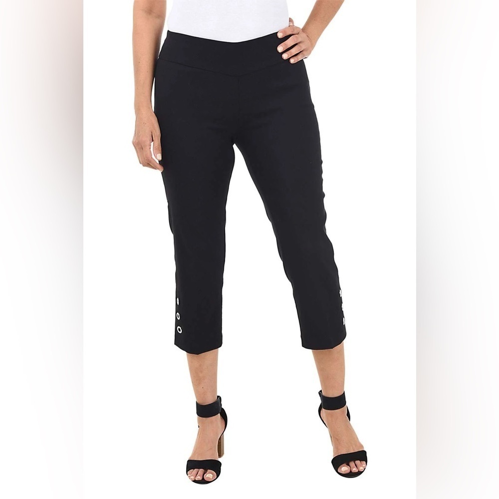 Zac & Rachel Womens Black Pull On Tummy Control Shaper Capri Pants Size Small